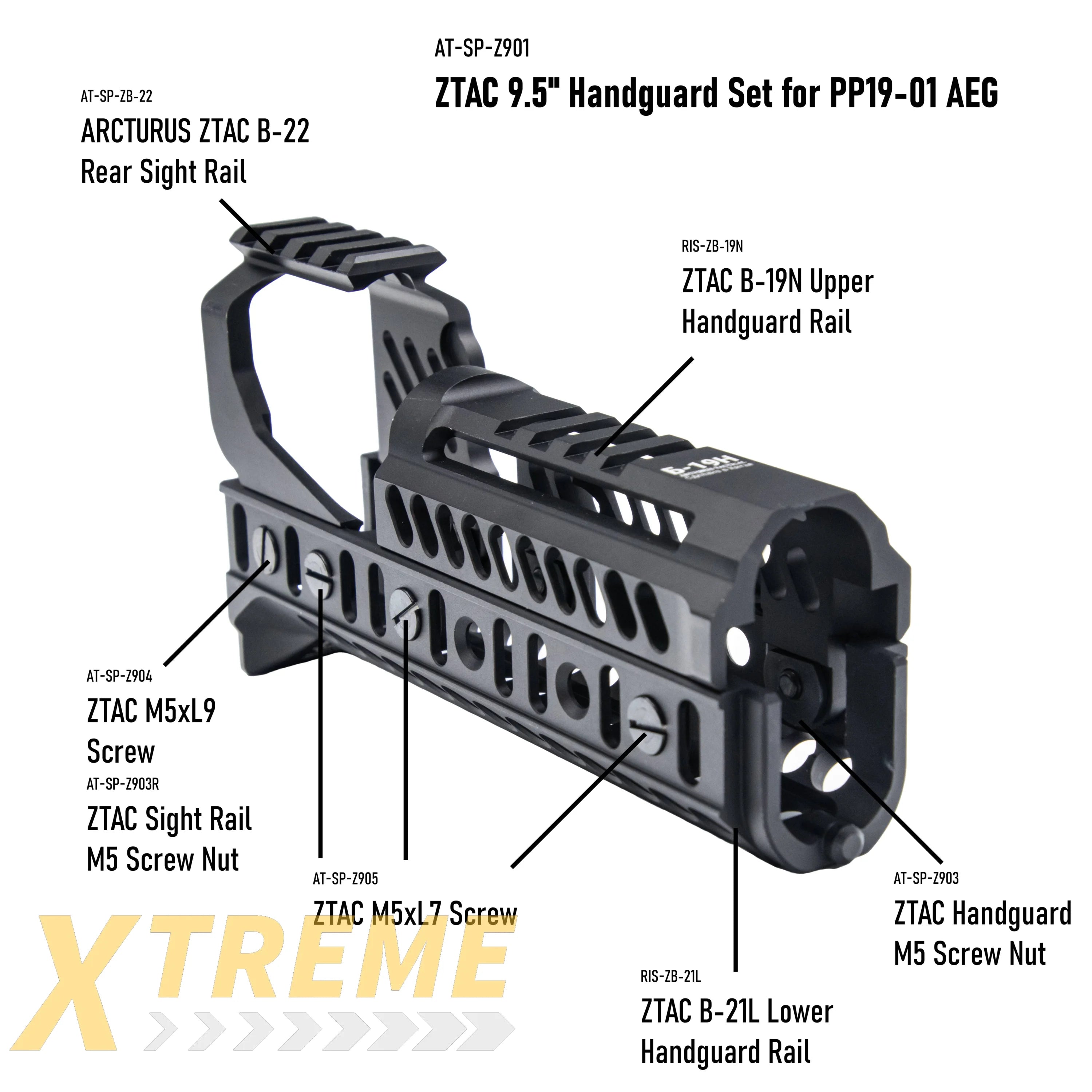 ARCTURUS ZTAC 9.5’’ Handguard Set for PP19-01 AEG - PP19-01 / PPK20 External