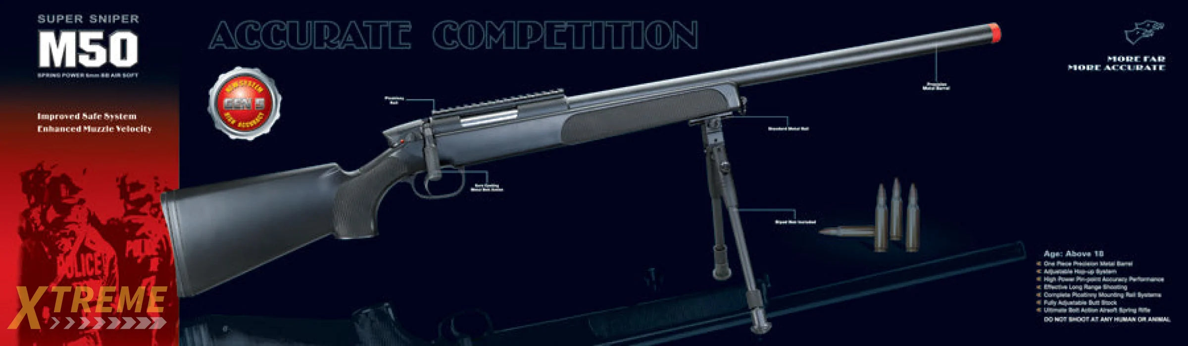 455 FPS DE AIRSOFT METAL M50P MASTER SNIPER RIFLE W/ RED DOT SCOPE