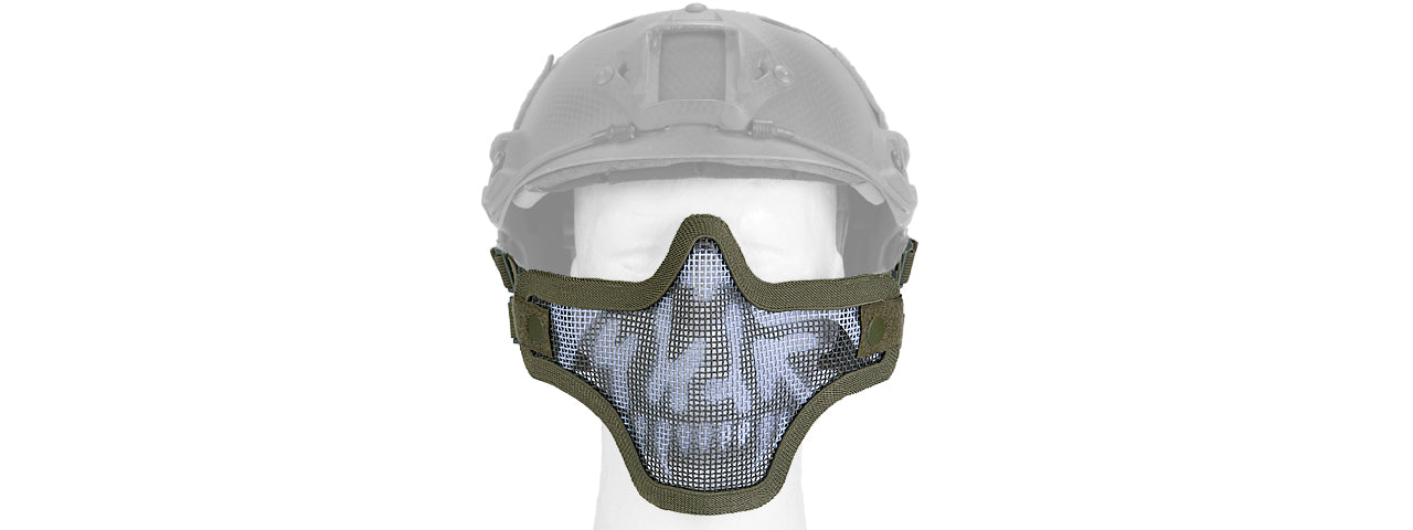 AC-103OH METAL MESH HALF MASK (OD GREEN & SKULL) HELMET VERSION