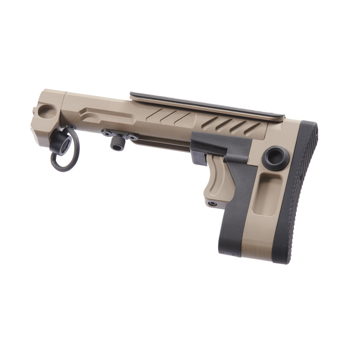 Atlas Custom Works PT-3 Telescopic Side Folding Buttstock for AK Airsoft AEG Rifles (Color: Desert Tan)