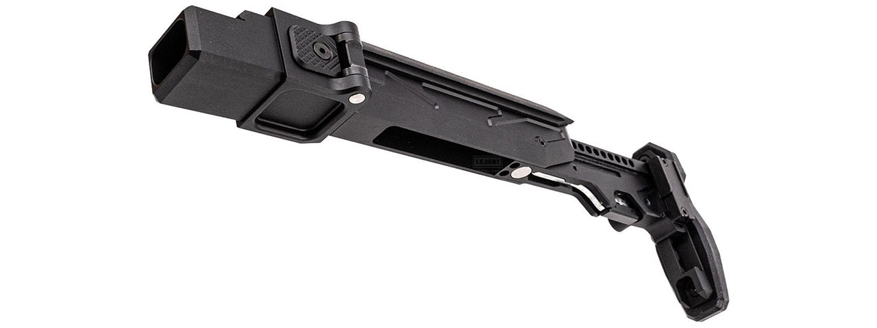 Atlas Custom Works Adjustable Telescopic Folding Stock w/ 4 Position Cheek Riser for GHK AKM V3 GBBR Airsoft Rifles - (Black)