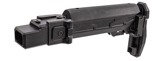 Atlas Custom Works Adjustable Telescopic Folding Stock w/ 4 Position Cheek Riser for GHK AKM V3 GBBR Airsoft Rifles - (Black)