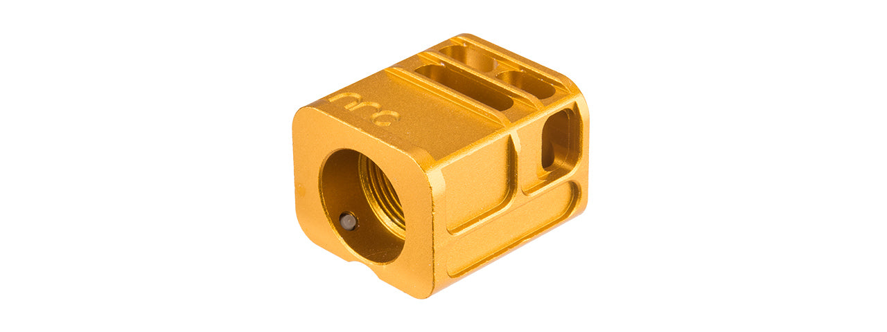 ATLAS CUSTOM WORKS 14MM CCW AIRSOFT X-OUT L COMPENSATOR FOR G SERIES GBB PISTOLS (GOLD)