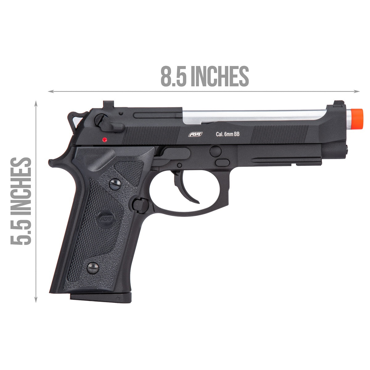 ASG M9A1 Heavyweight Airsoft Gas Blowback Pistol (Black w/ Silver Barrel)
