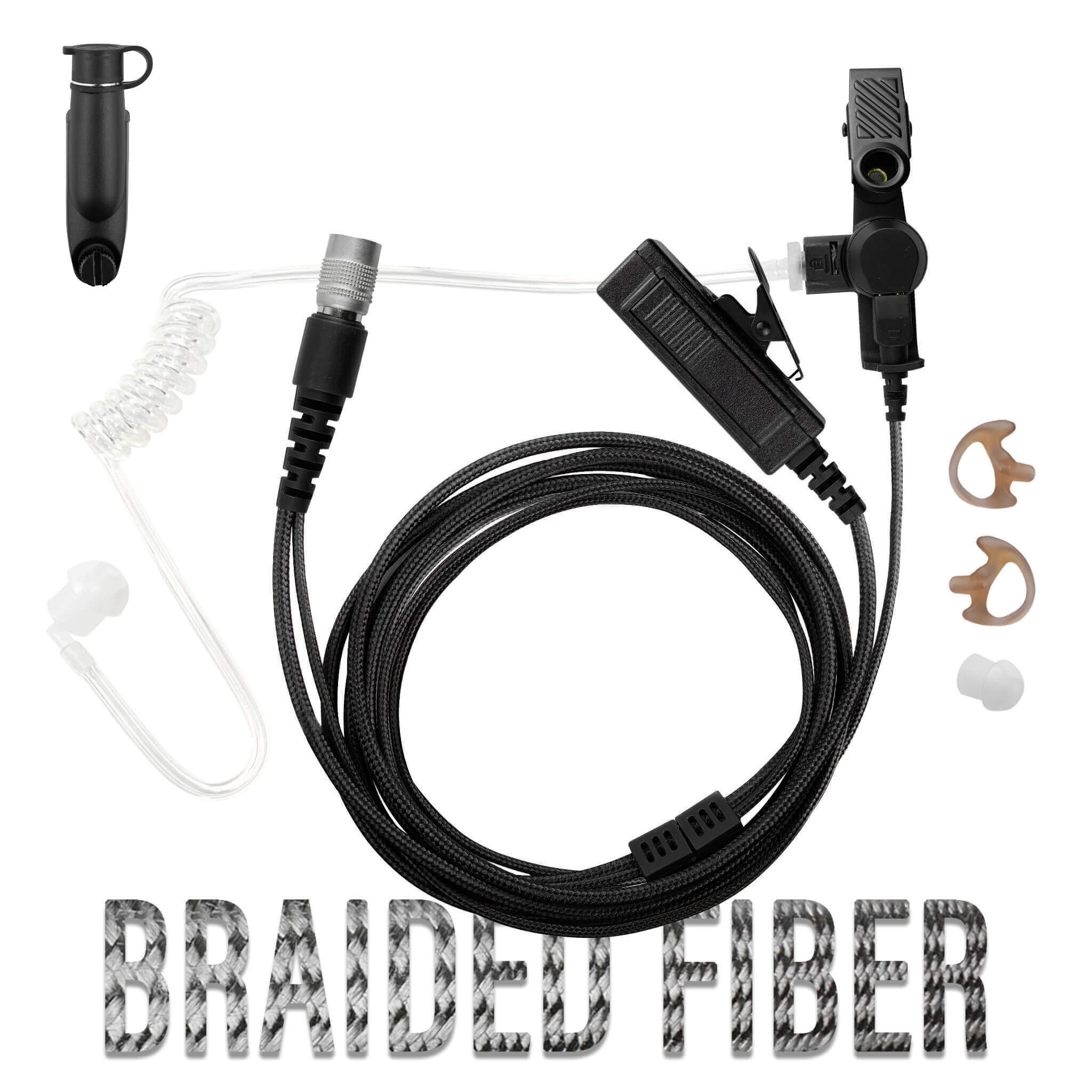 Tactical Braided Fiber Mic & Tube Earpiece Kit w/ Quick Disconnect (Hirose) Connector - Motorola/Ailunce/Retevis/HYT/: EX500, EX560-XLS, EX600/XLS, GP328/GP338PLUS, GP344/338, HD1, HD2, Siyata, Simoco & More