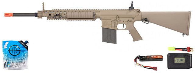 Ares Sr25 Ris Sniper Airsoft Aeg Rifle - Battery/Adapter/Charger Combo - (Tan)
