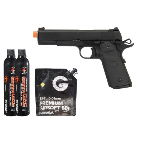 Army Armament Full Metal R26 1911 Gas Blowback Airsoft Pistol - Green Gas Combo - (Black)