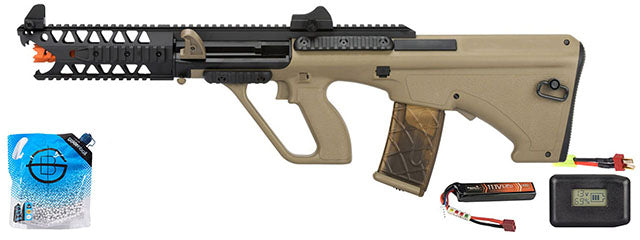Army Armament Aug 7 Raptor Aeg Airsoft Rifle - Battery/Adapter/Charger Combo - (Tan)