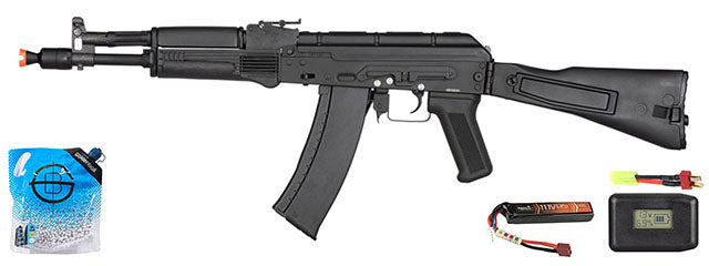 Double Bell Ak-105 Airsoft Aeg Rifle W/ Foldable Stock - Battery/Adapter/Charger Combo - (Black)