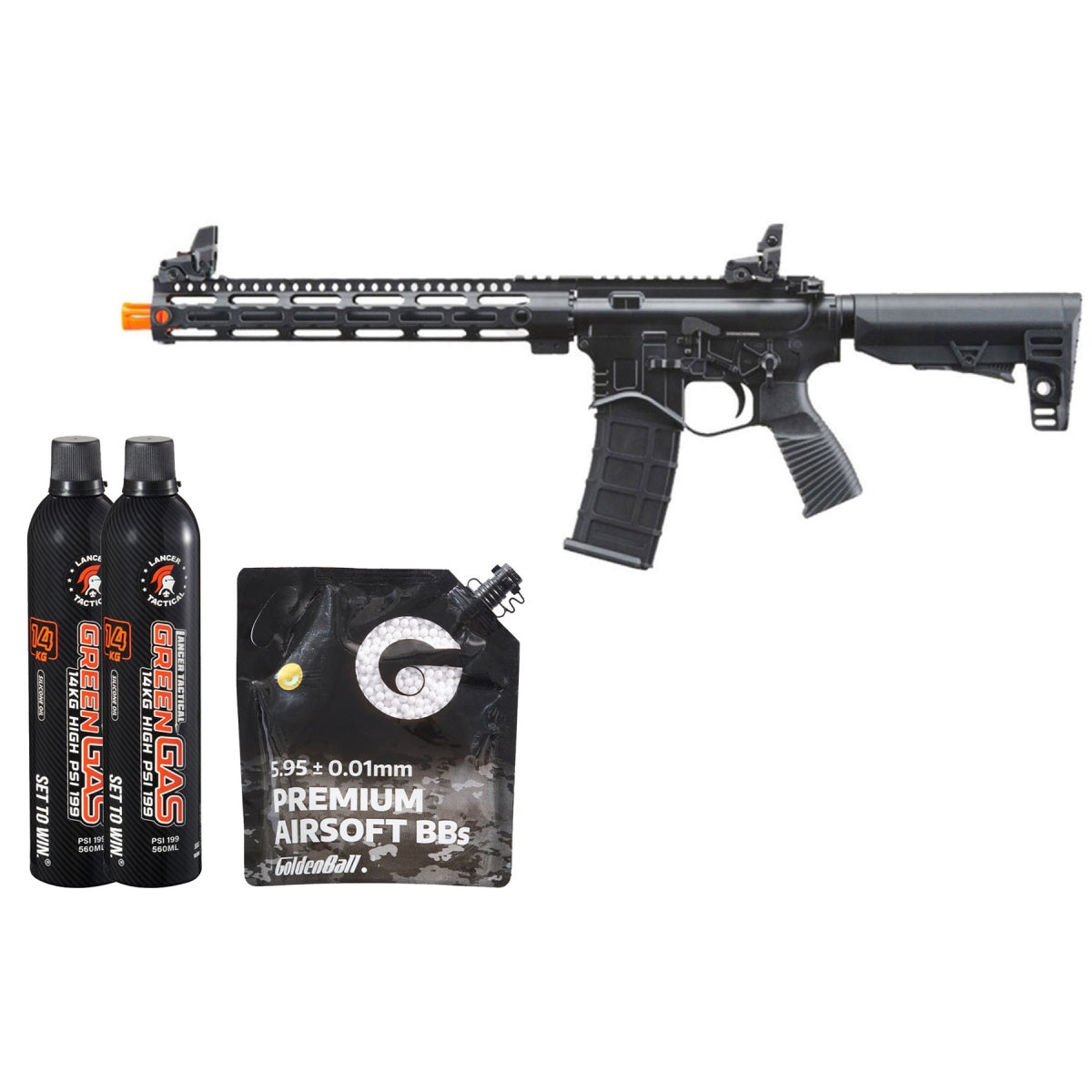 Golden Eagle BD Style 12.5" inch M-LOK M4 GBB Airsoft Rifle - Green Gas Combo - (Black)