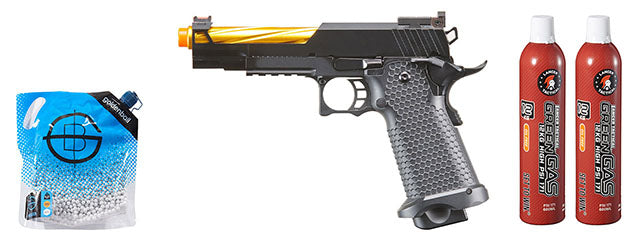 Golden Eagle 3337 OTS .45 Hi-Capa Gas Blowback Open Slide Pistol - Green Gas Combo - (Black/Gold)