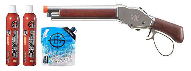 Golden Eagle 1887 Compact Wide Lever Action Shotgun - Green Gas Combo - (Silver)