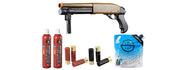 Golden Eagle M8876 3/6-Shot Pump Action Gas Airsoft Sawed-Off Shotgun w/ Forend Handle Shell/Green Gas Combo - (Tan)