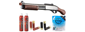 Golden Eagle M8877 3/6-Shot Pump Action Gas Airsoft Sawed-Off Shotgun Shell/Green Gas Combo - (Silver/Wood)