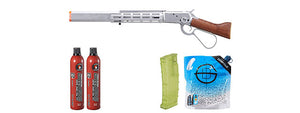 Atlas Custom Works M1873 Mares Leg Lever Action Airsoft Green Gas Rifle w/ M-LOK Rail and Suppressor Ammo/Green Gas Combo (Color: Silver)