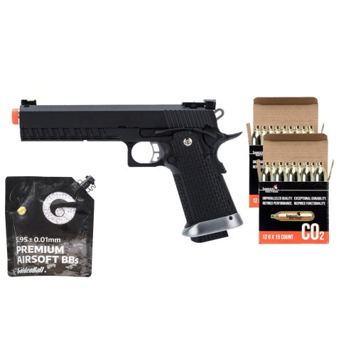 KJW Xcelerator 6" Hi-CAPA CO2 Gas Blowback Airsoft Pistol - CO2 Combo - (Black)