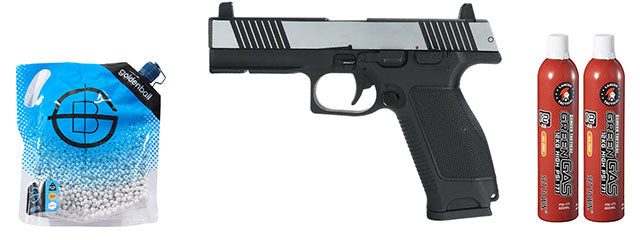 Kizuna Works MKW Full Sized Gas Blowback Airsoft Pistol - Green Gas Combo - (Chrome/Black)