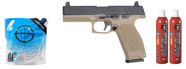 Kizuna Works MKW Full Sized Gas Blowback Airsoft Pistol - Green Gas Combo - (Tan/black)
