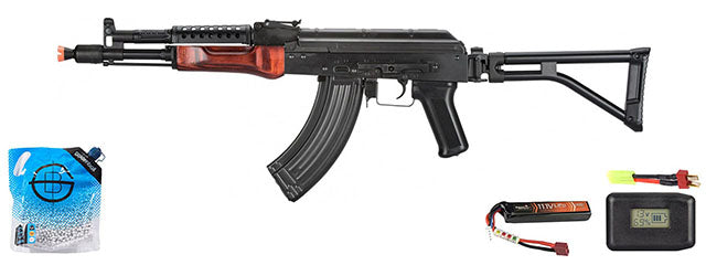LCT G04 Ak47 Nv Aeg Soviet Replica With Real Wood Handguard - Battery/Adapter/Charger Combo - (Black & Wood)