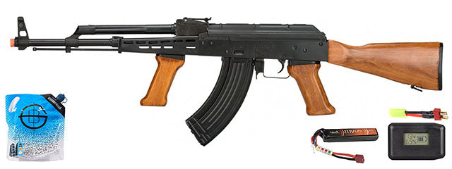 LCT LCKM63-aeg Lct Real Wood Full Metal Ak47 W/ Foregrip - Battery/Adapter/Charger Combo - (Black / Wood)