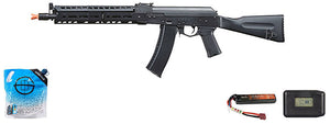 LCT LCKM Steel Airsoft AEG Rifle w/ ASTER V2 - Battery/Charger Combo - (Black)