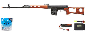 LCT SVD Dragunov Electric Airsoft Sniper Rifle W/ Real Wood Furniture - Battery/Adapter/Charger Combo - (Wood)