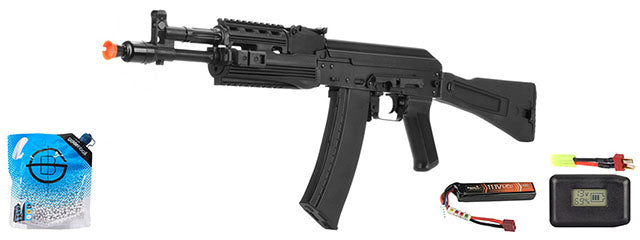 LCT Airsoft AK-102 Assault Rifle AEG W/ Folding Stock - Battery/Adapter/Charger Combo - (Black)