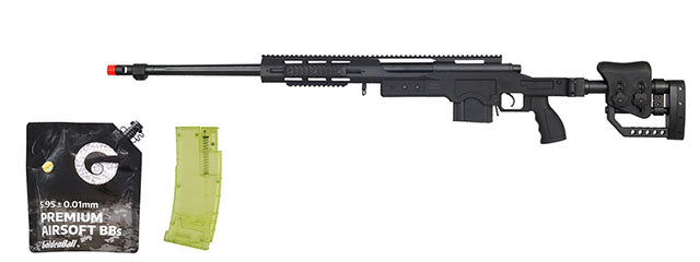 Well Airsoft MB4411 Bolt Action Sniper Rifle W/ Fluted Barrel - (Black) - BB/Sniper Bundle