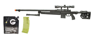WellFire MB4415BAB Bolt Action Airsoft Sniper Rifle w/ Scope and Bipod (Black) - BB/Sniper Bundle
