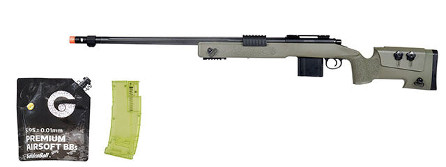 WellFire MB4416 M40A3 Bolt Action Airsoft Sniper Rifle - (OD Green) - BB/Sniper Bundle