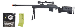WellFire MB4417 M40A3 Bolt Action Airsoft Sniper Rifle w/ Scope & Bipod - (Black) - BB/Sniper Bundle