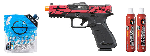 Poseidon CSI XG8 Gas Blow Back Aluminum Pistol - Green Gas Combo - (Red/black Splash Anodized)