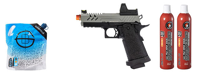 Vorsk Hi-Capa 3.8 Pro GBB Pistol w/ Red Dot Sight - (Gray/Black) Green Gas Combo