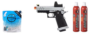 Vorsk Hi-Capa 3.8 Pro GBB Pistol w/ Red Dot Sight - (Chrome/Black) Green Gas Combo