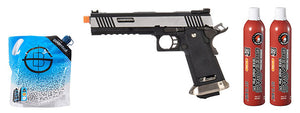 WE-Tech Hi-Capa 6 IREX Competition Full Auto Gas Blowback Airsoft Pistol - (Black/Silver) Green Gas Combo