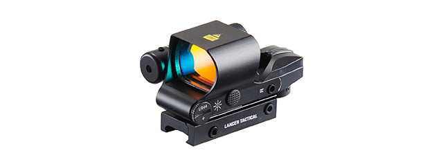 Lancer Tactical Picatinny 4 Reticle Red Dot Reflex Sight w/ Green Laser - (Black)