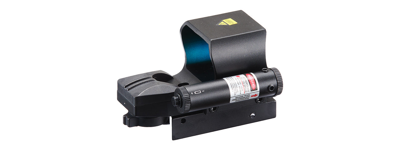 Lancer Tactical Picatinny 4 Reticle Red Dot Reflex Sight w/ Red Laser - (Black)