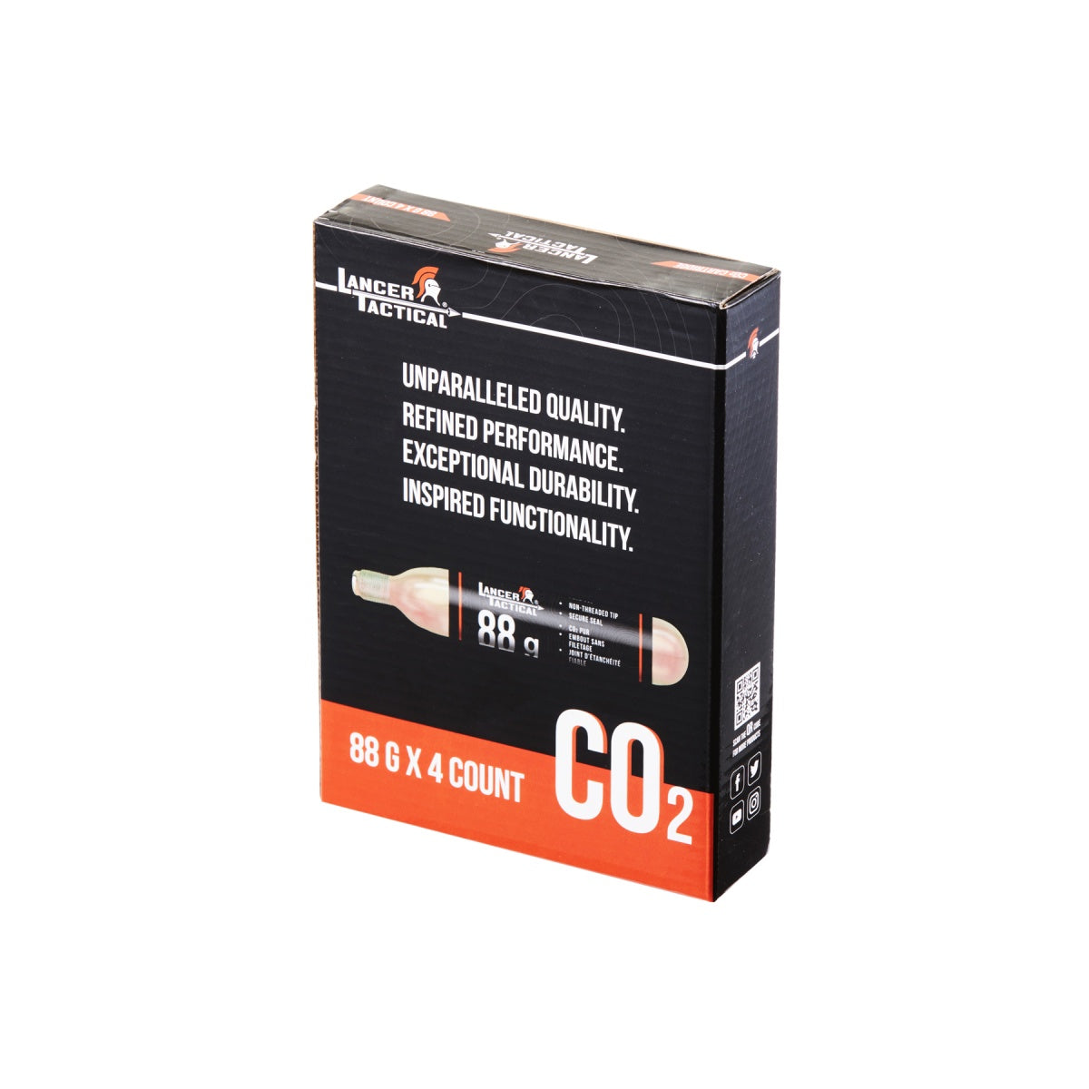 Lancer Tactical High Pressure 88 Gram CO2 Cartridges for Paintball (Pack of 4)