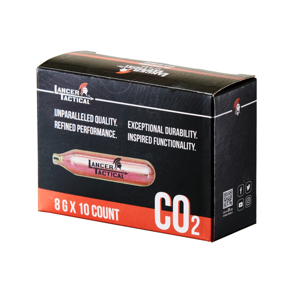 Lancer Tactical High Pressure 8 Gram CO2 Cartridges for Airsoft / Airguns (Pack of 10)