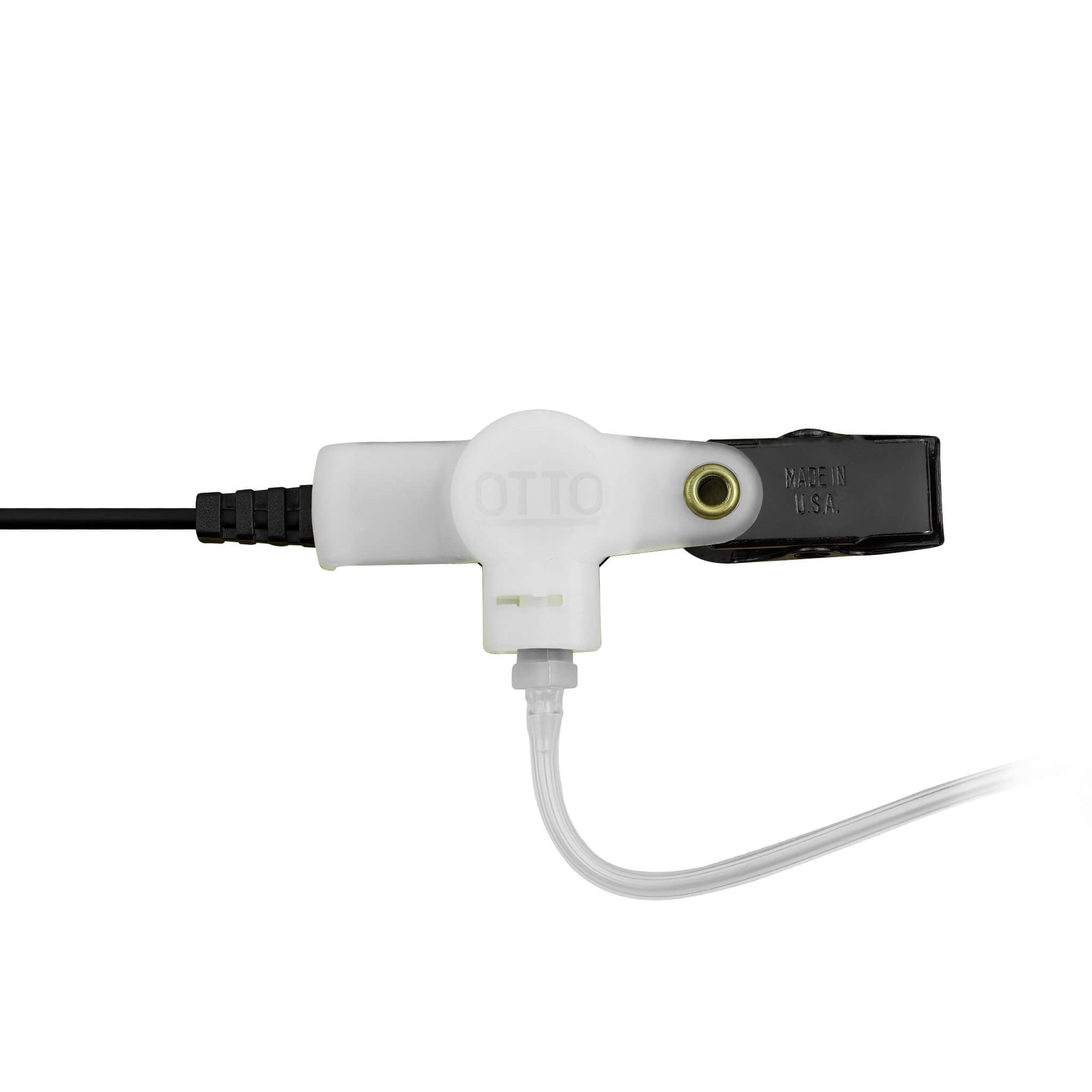 2.5mm Listen Only Made in the USA OTTO Radio Earpiece Clear Tube & Clear Transducer - EF Johnson, Harris, M/A Com, Otto, Tait - Connects To Speaker Mic