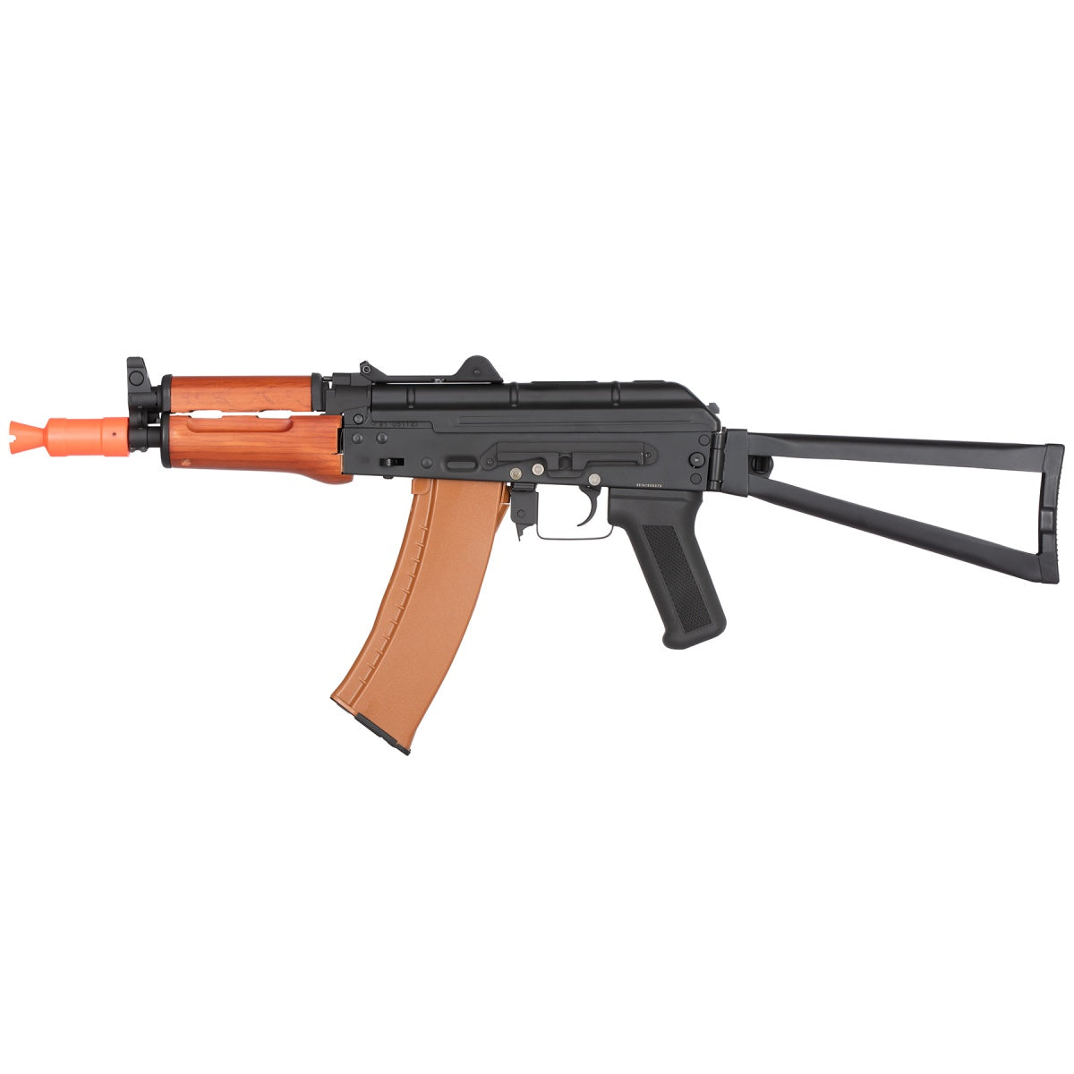 Double Bell AK74U AEG Airsoft Rifle w/ Folding Triangle Stock - BLACK / WOOD - Real Wood (TYPE A)