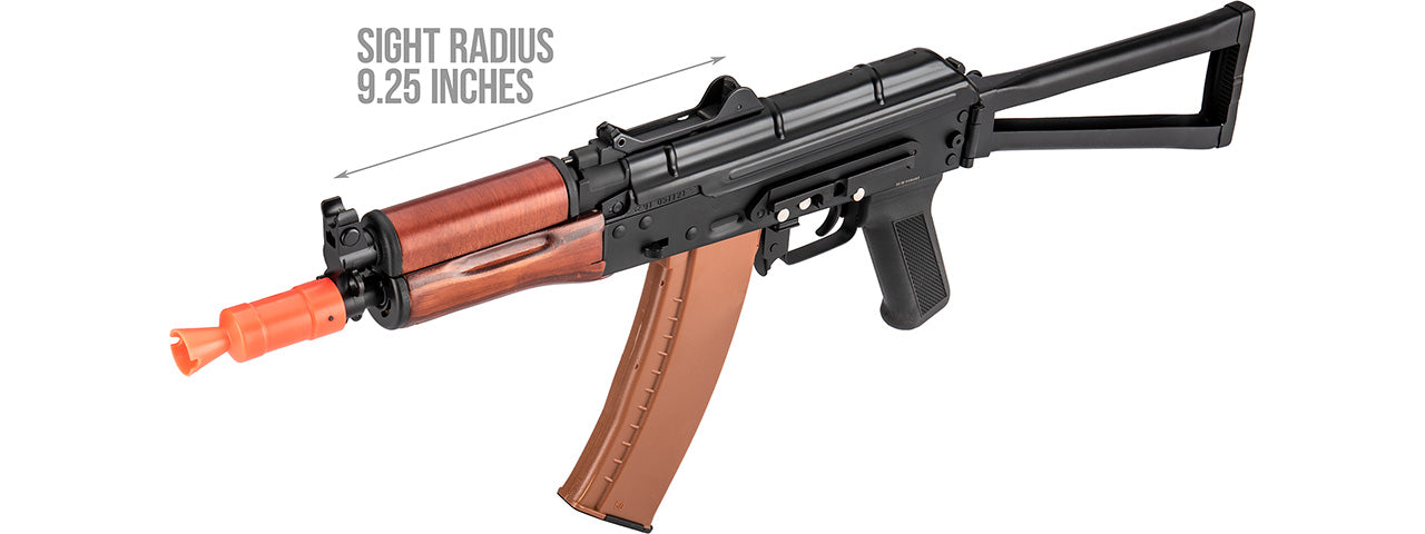 Double Bell AK74U AEG Airsoft Rifle w/ Folding Triangle Stock TYPE B (BLACK / WOOD)