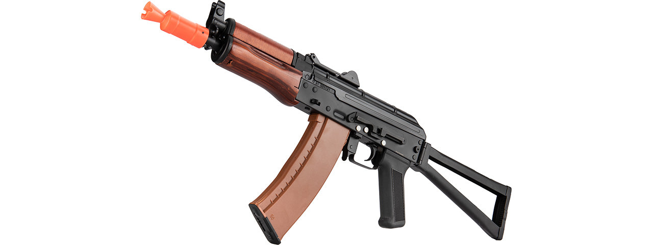 Double Bell AK74U AEG Airsoft Rifle w/ Folding Triangle Stock TYPE B (BLACK / WOOD)