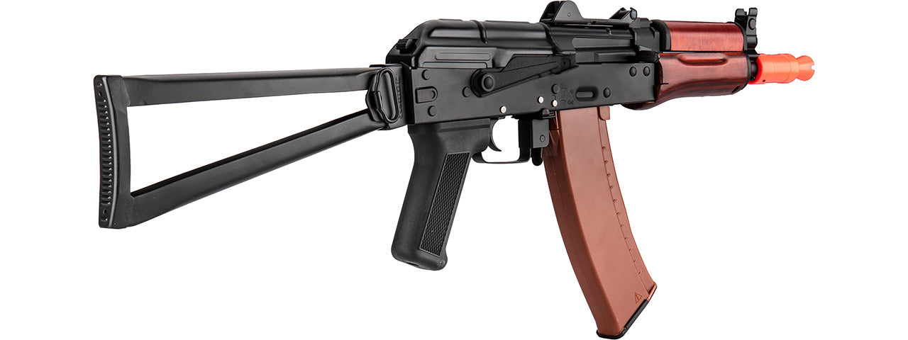 Double Bell AK74U AEG Airsoft Rifle w/ Folding Triangle Stock TYPE B (BLACK / WOOD)