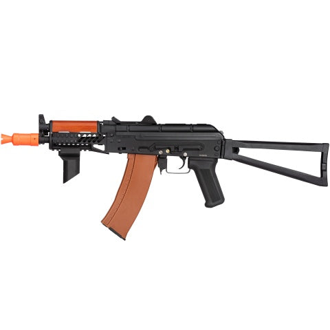 Double Bell AK74U Tactical AEG Airsoft Rifle - BLACK / WOOD - Triangle Stock (LiPo Ready)