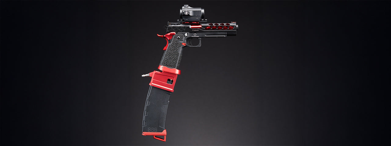 Custom Lancer Tactical LAMIA - Stryk Hi-Capa 5.1 Gas Blowback Airsoft Pistol - (Black/Red)