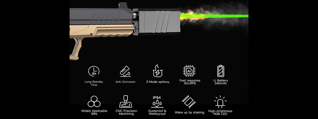 Eshooter Flare Cube Mono Compact Tracer Unit w/ RGB LED Flame Effects and Shake-to-Wake Sensor - (Black)