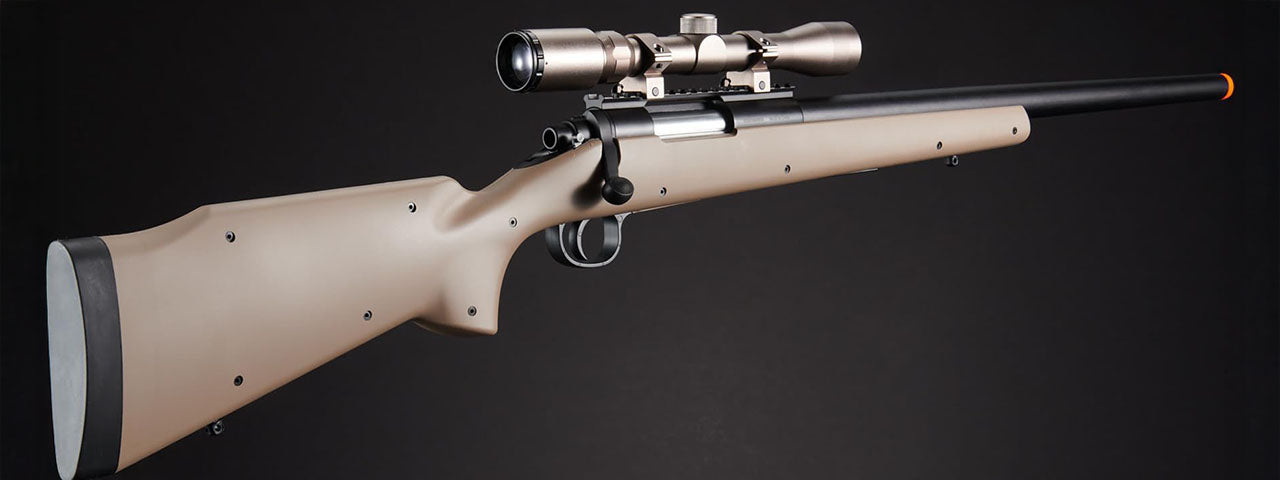 Golden Ball Bolt Action Spring Powered Sniper Rifle w/ Metal Scope - (Tan)