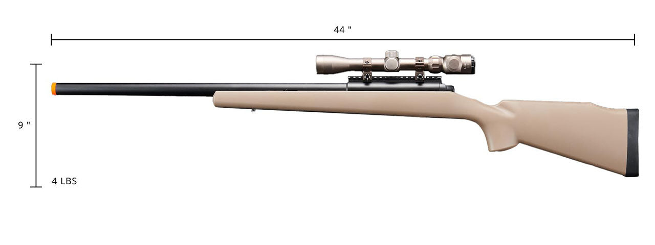 Golden Ball Bolt Action Spring Powered Sniper Rifle w/ Metal Scope - (Tan)