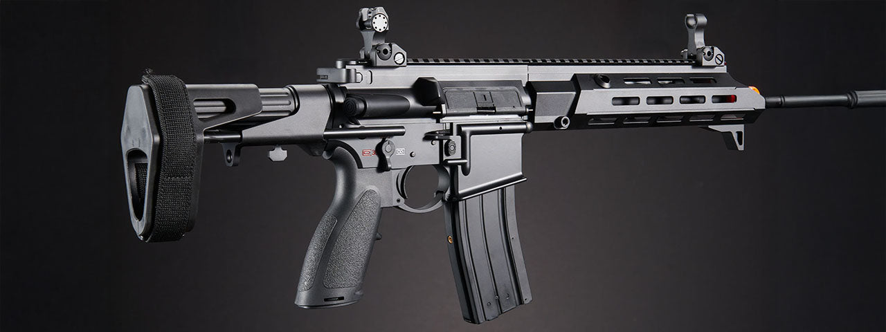 Golden Eagle GBBR Airsoft Rifle w/ 11 M LOK Handguard and Mock Suppressor - (Black)